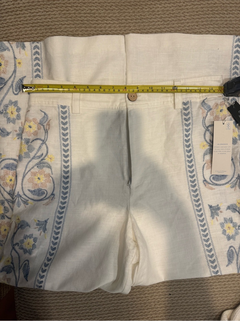 Calypso St. Barth Flower Embroidered Wide-Leg Cream Linen Pants NWT - Picture 6 of 8